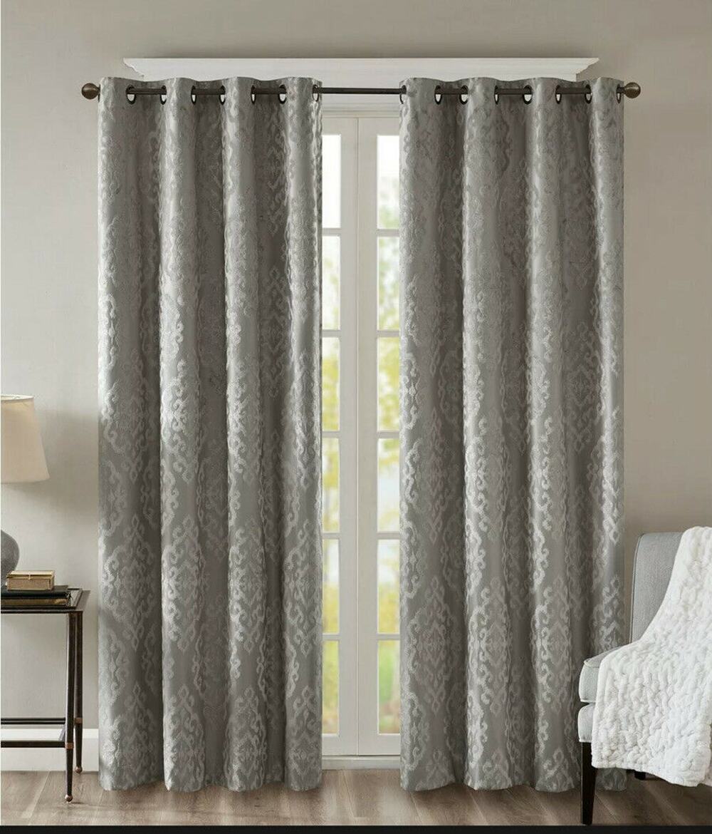 Sun Smart Mirage 50" x 84" Grey Damask Total Blackout Curtain Panel single one